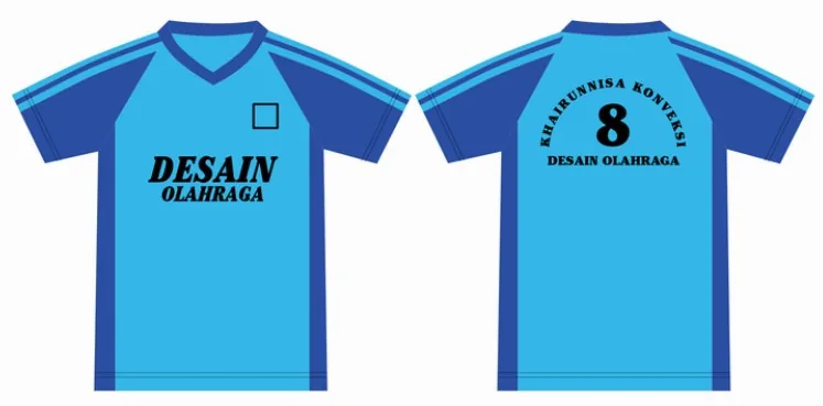Desain seragam olahraga kode TS-001, tampak depan dan belakang