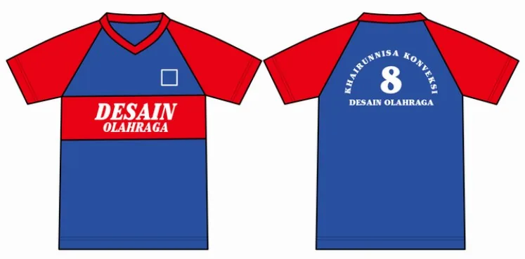 Desain seragam olahraga kode TS-005, tampak depan dan belakang