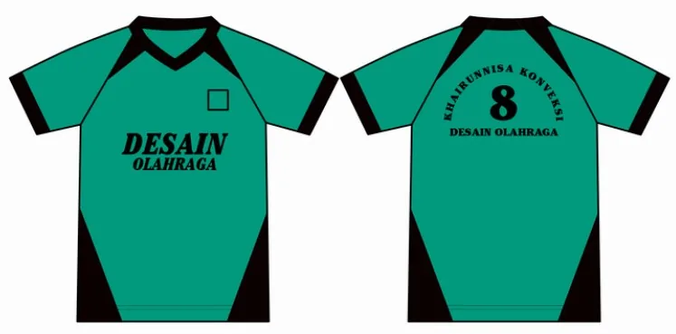 Desain seragam olahraga kode TS-007, tampak depan dan belakang